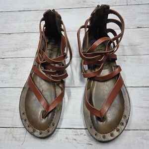 MIA Heritage Lilli Gladiator Sandals Strappy Cage Women 7 Brown Leather Zipper